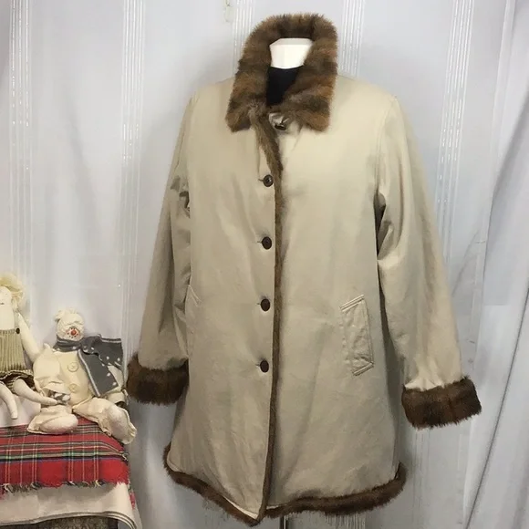 🌲 Denim&Co Faux Fur Lining Button Front with Pockets Denim Coat - Picture 3 of 11